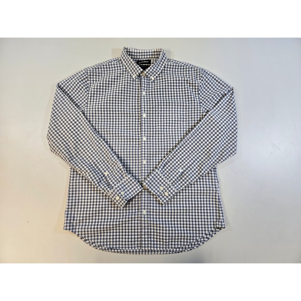 Bonobos Mens Slim Fit Gingham Button Down Shirt Gray White Cotton Large L